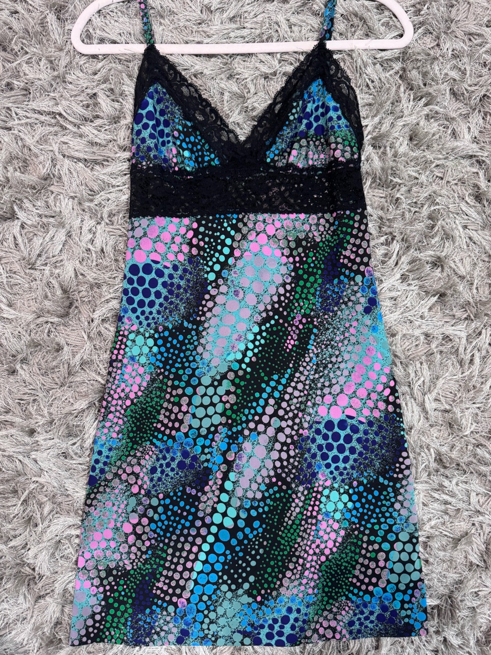 VINTAGE Betsey Johnson Black “Guggenheim”Polka Dot dress with Lace Accent - sz P